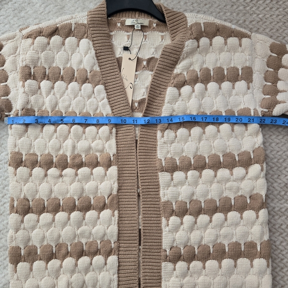 Les Serein Women's Cardigan Size M Cream and Brown Open Front Knit. NWT - Picture 7 of 9